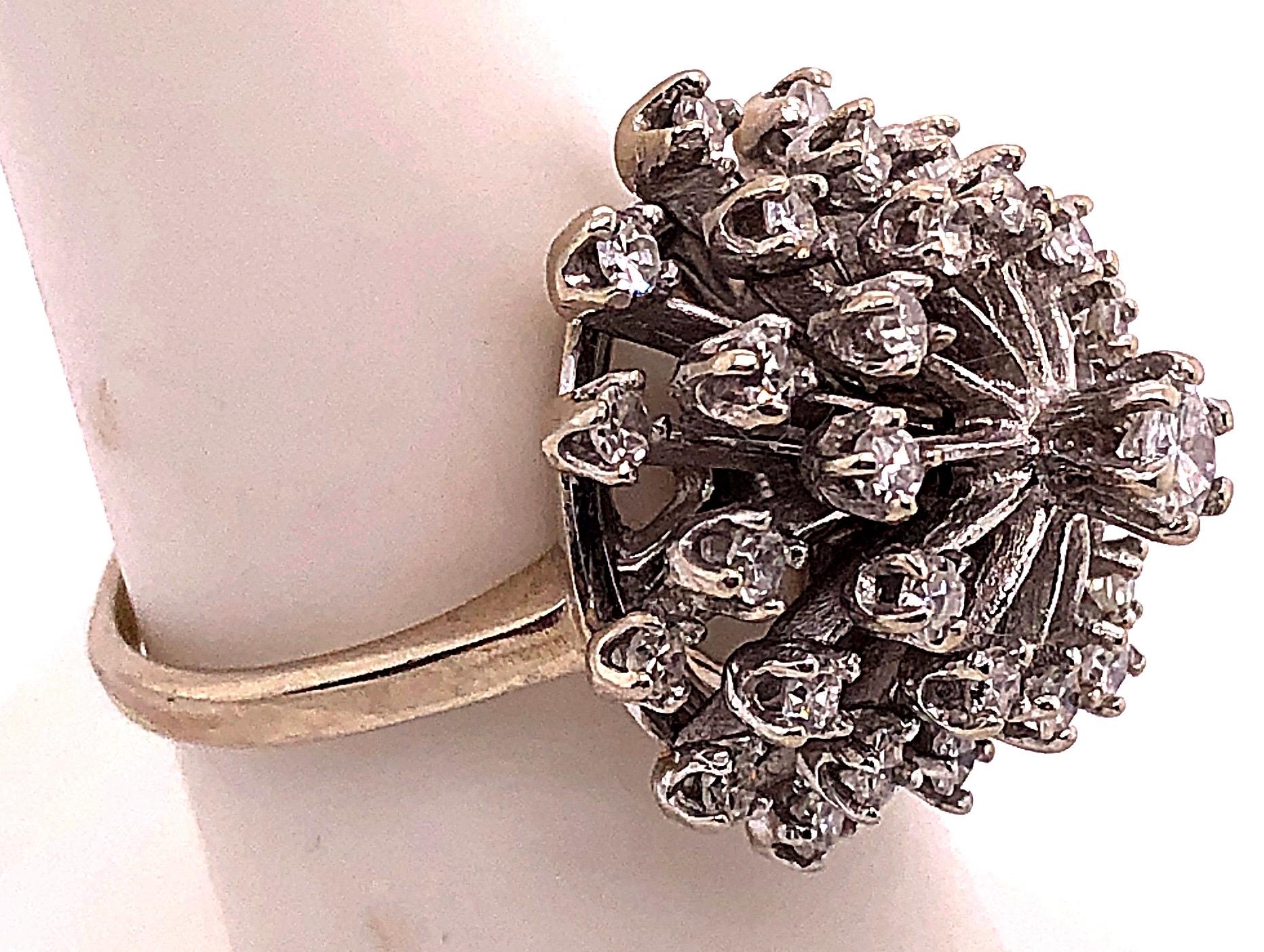 Round Cut 14 Karat White Gold Diamond Cluster Cocktail Ring For Sale