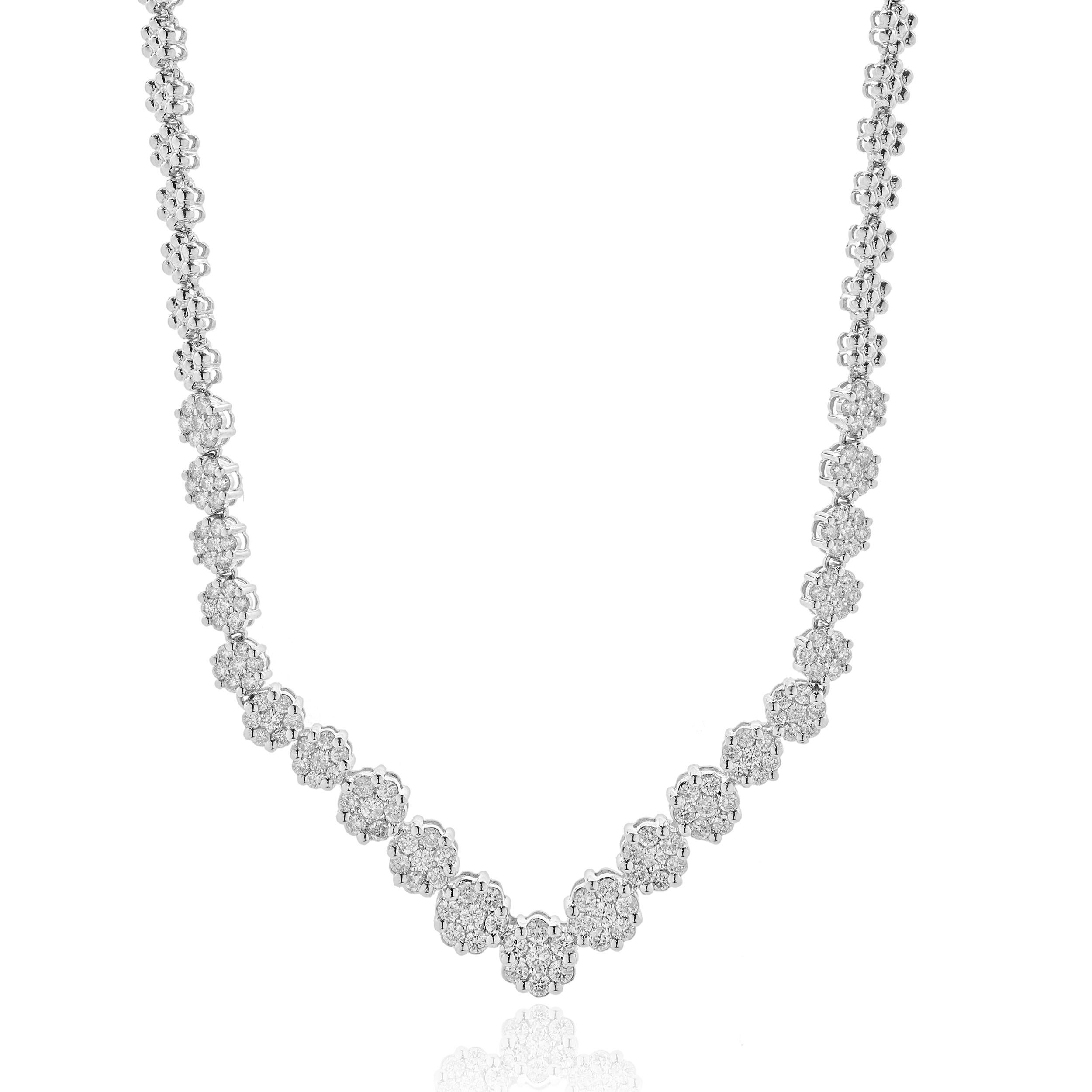 14 Karat White Gold Diamond Cluster Collar Necklace