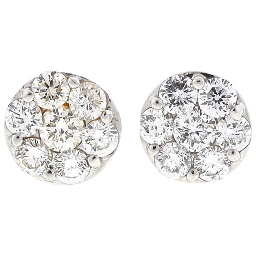 14 Karat White Gold Diamond Cluster Earrings 1.4 Carat