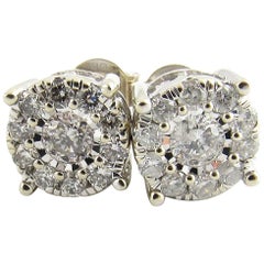 14 Karat White Gold Diamond Cluster Earrings