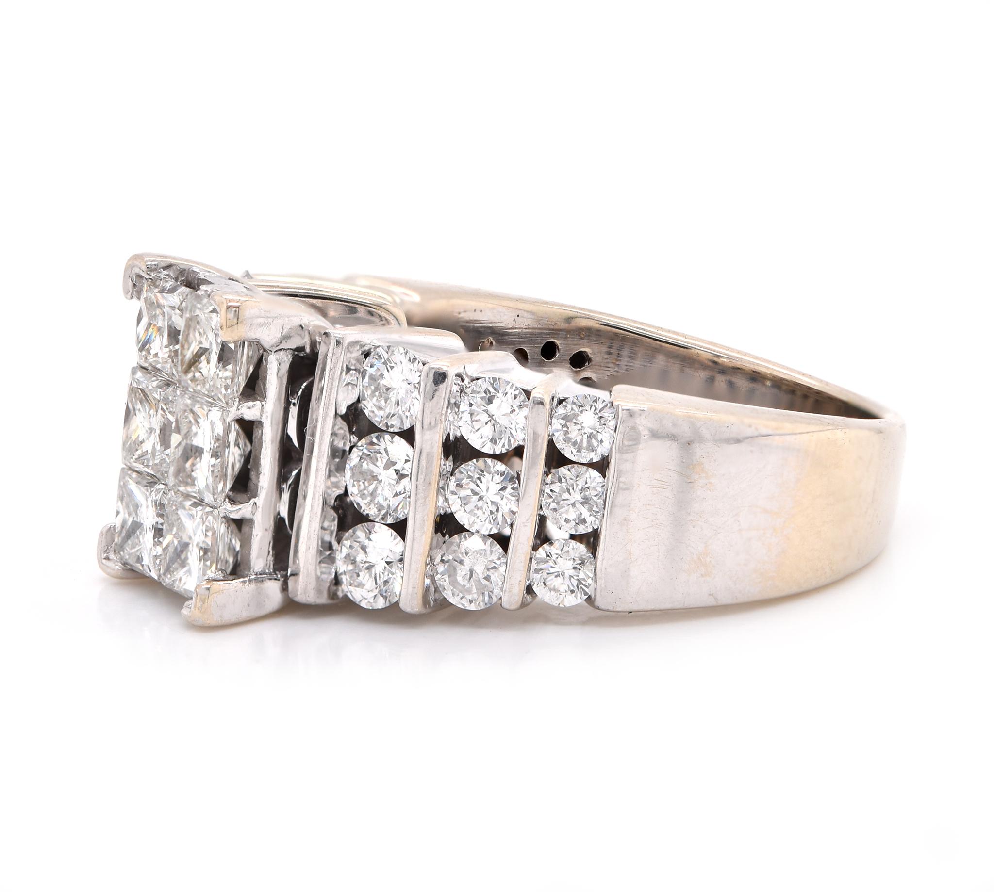 Mixed Cut 14 Karat White Gold Diamond Cluster Engagement Ring