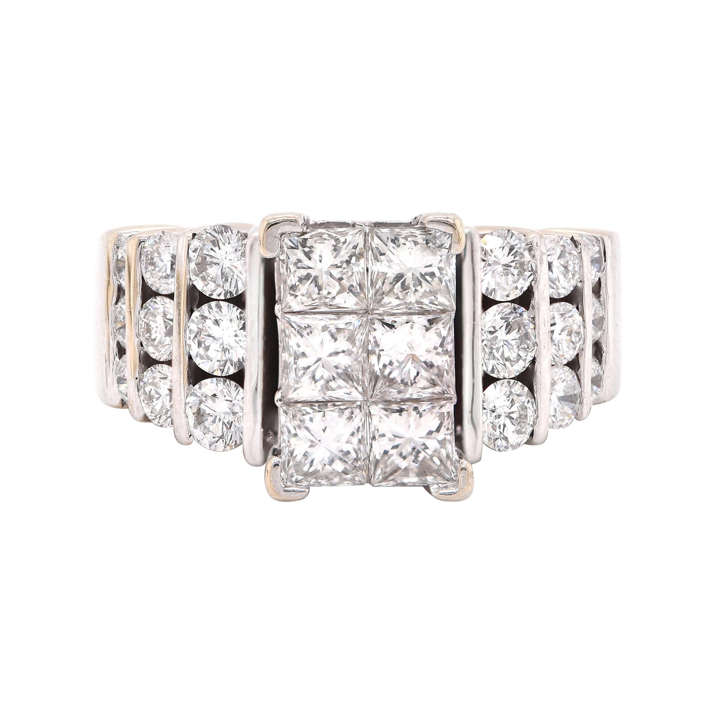 14 Karat White Gold Diamond Cluster Engagement Ring