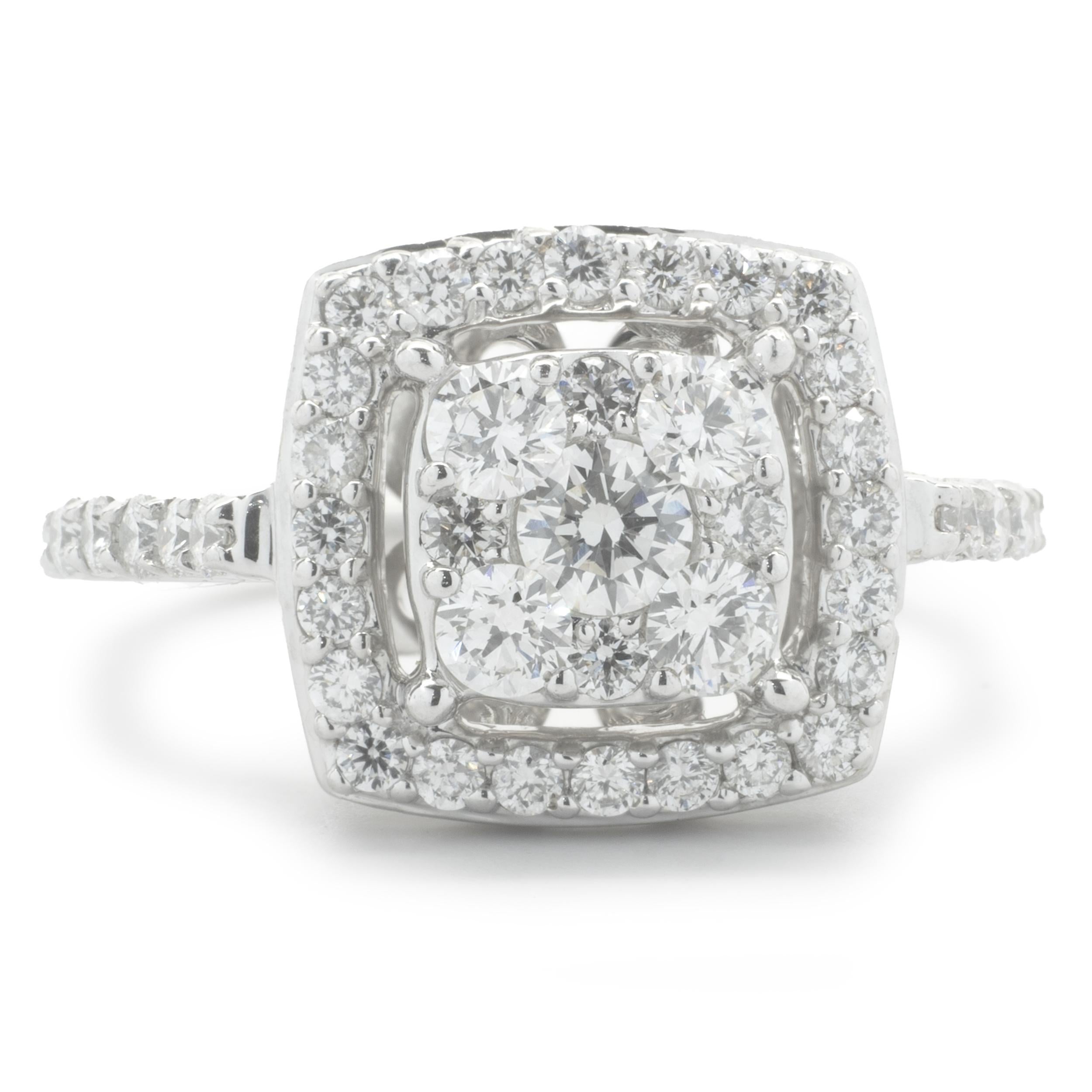 14 Karat White Gold Cluster Diamond Engagement Ring at 1stDibs