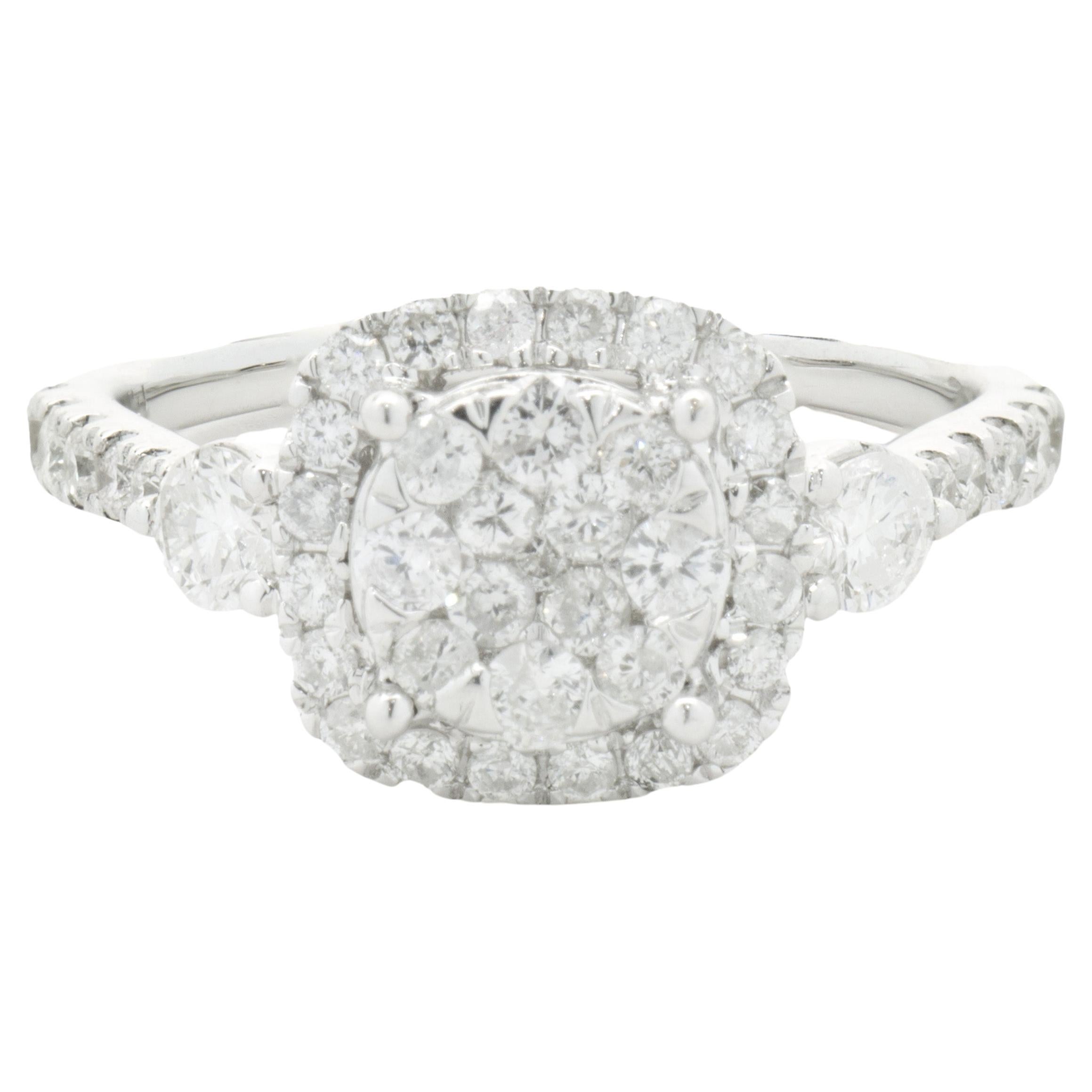 14 Karat White Gold Diamond Cluster Engagement Ring For Sale