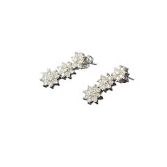 14 Karat White Gold Diamond Cluster Flower Drop Earrings #18267