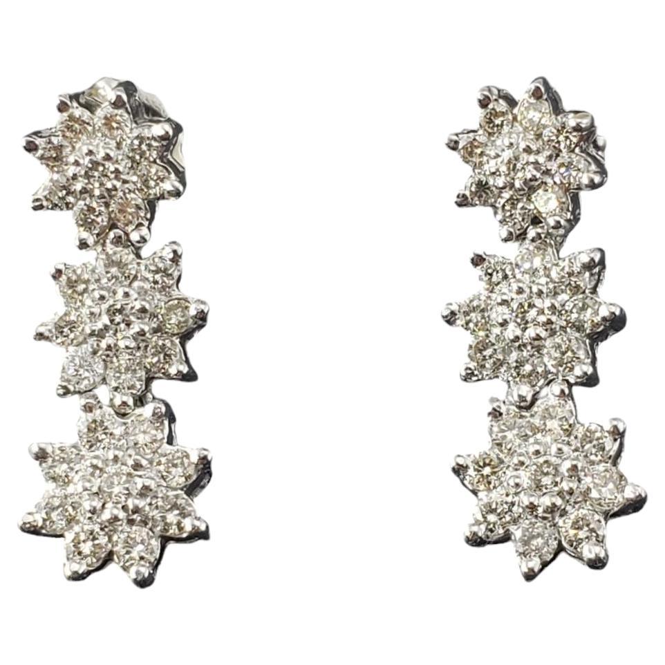 14 Karat White Gold Diamond Cluster Flower Drop Earrings #18267