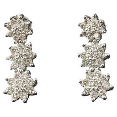14 Karat White Gold Diamond Cluster Flower Drop Earrings #18267