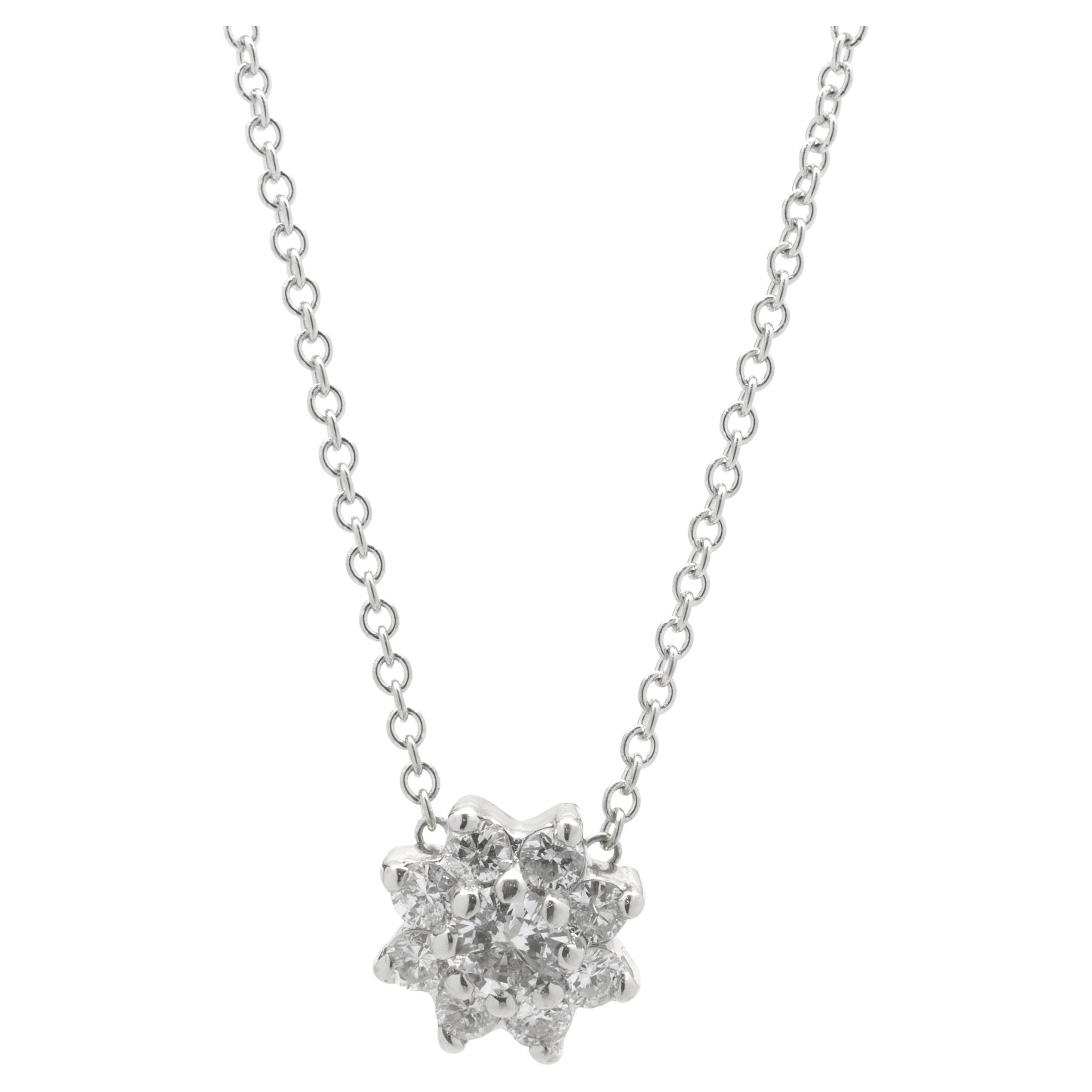 14 Karat White Gold Diamond Cluster Flower Necklace