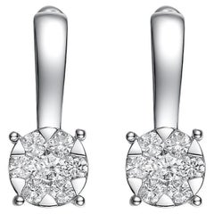 14 Karat White Gold Diamond Cluster Leverback Earrings
