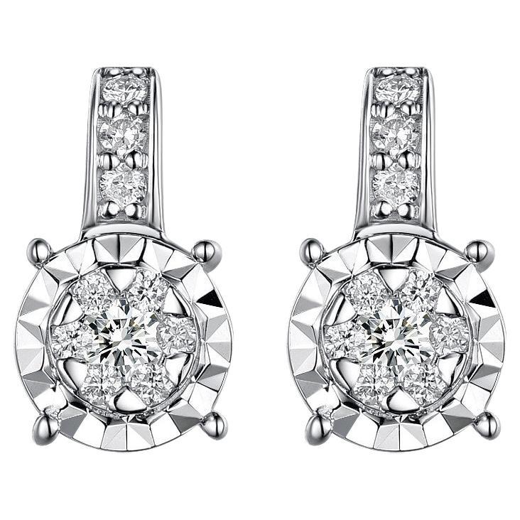 14 Karat White Gold Diamond Cluster Leverback Earrings For Sale at 1stDibs