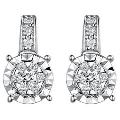 14 Karat White Gold Diamond Cluster Leverback Earrings
