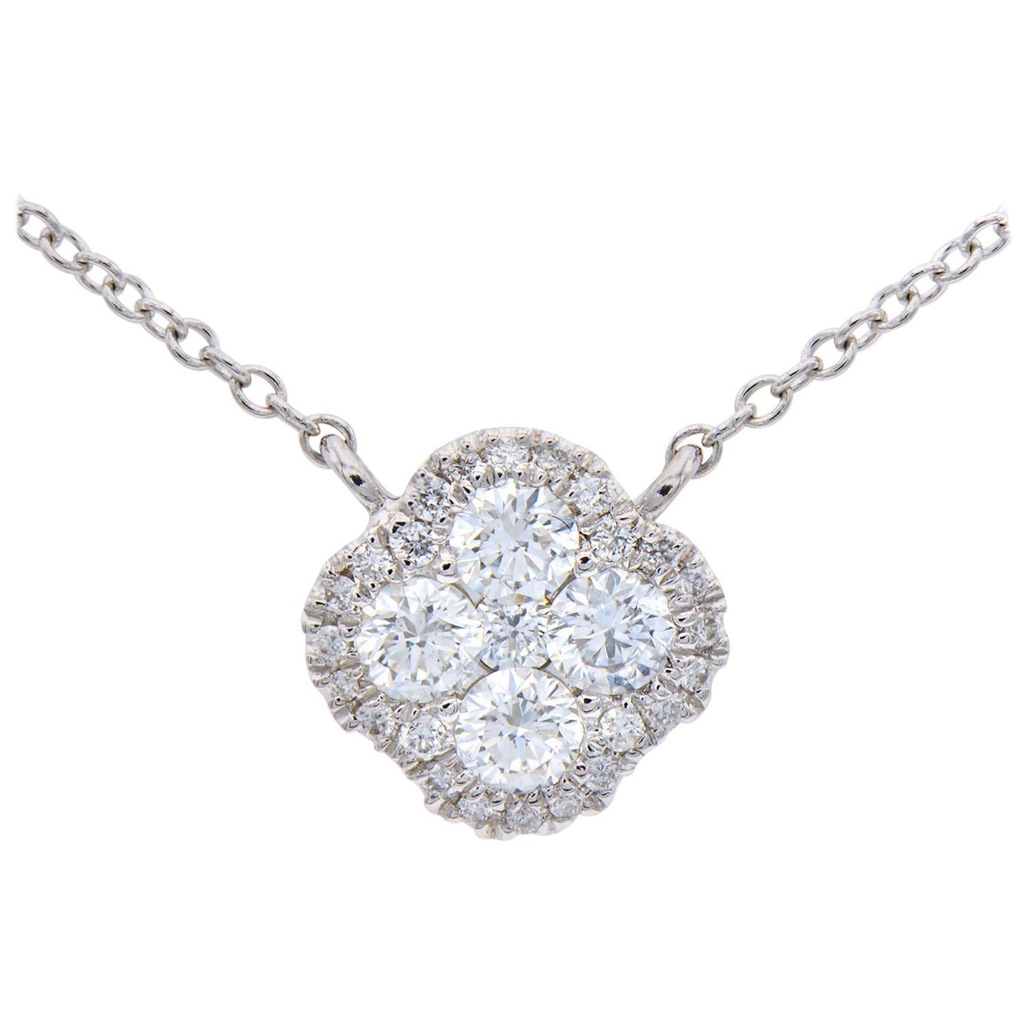 14 Karat White Gold Diamond Cluster Necklace For Sale