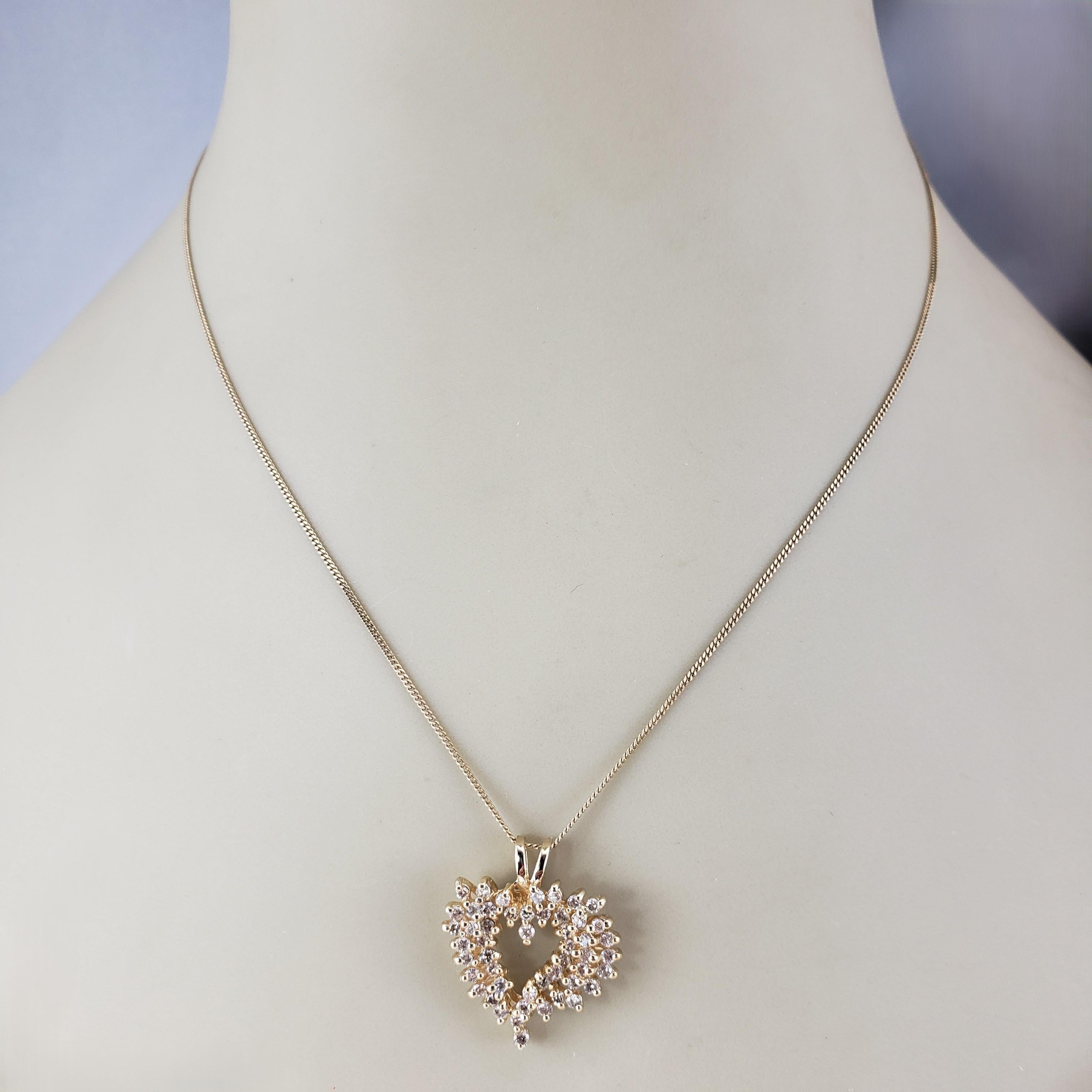 Pendentif en or jaune 14 carats avec grappe de diamants en forme de cœur ouvert n° 19592 1