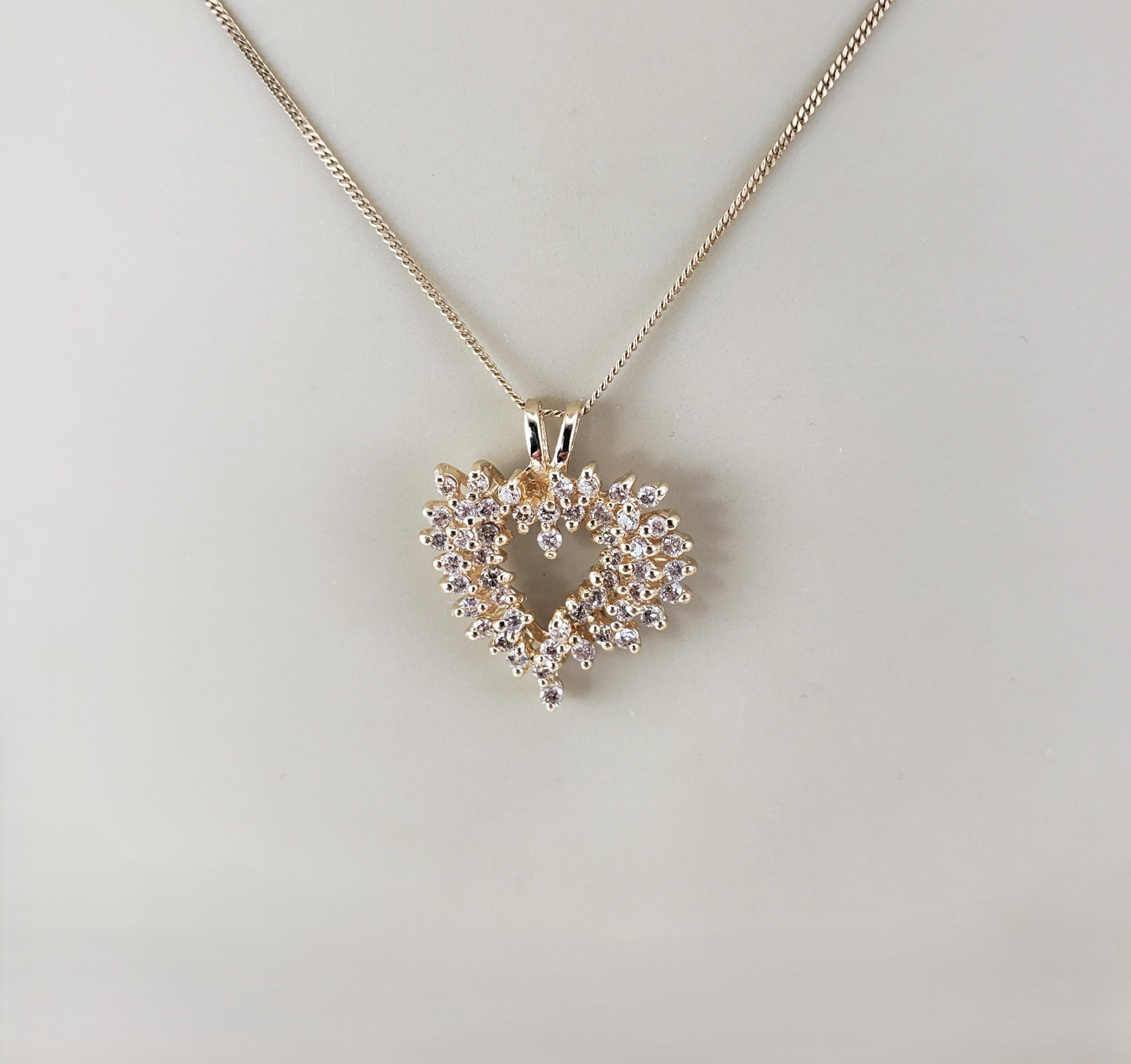 Pendentif en or jaune 14 carats avec grappe de diamants en forme de cœur ouvert n° 19592 2