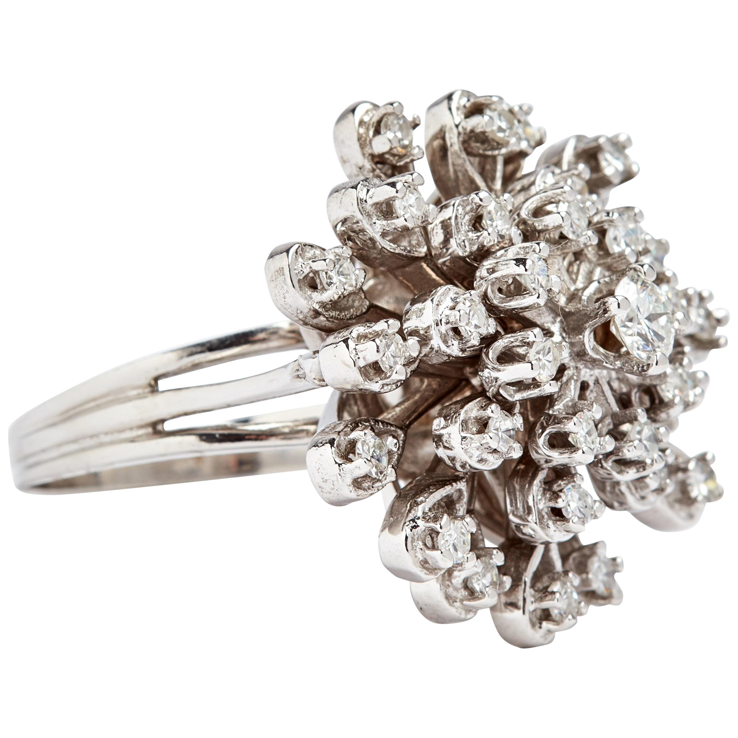 14 Karat White Gold Diamond Cluster Ring 2.15 Carat