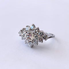 Vintage 14 Karat White Gold Diamond Cocktail Ring 1970s