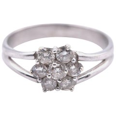 14 Karat White Gold Diamond Cluster Ring with 18 Karat White Gold Head