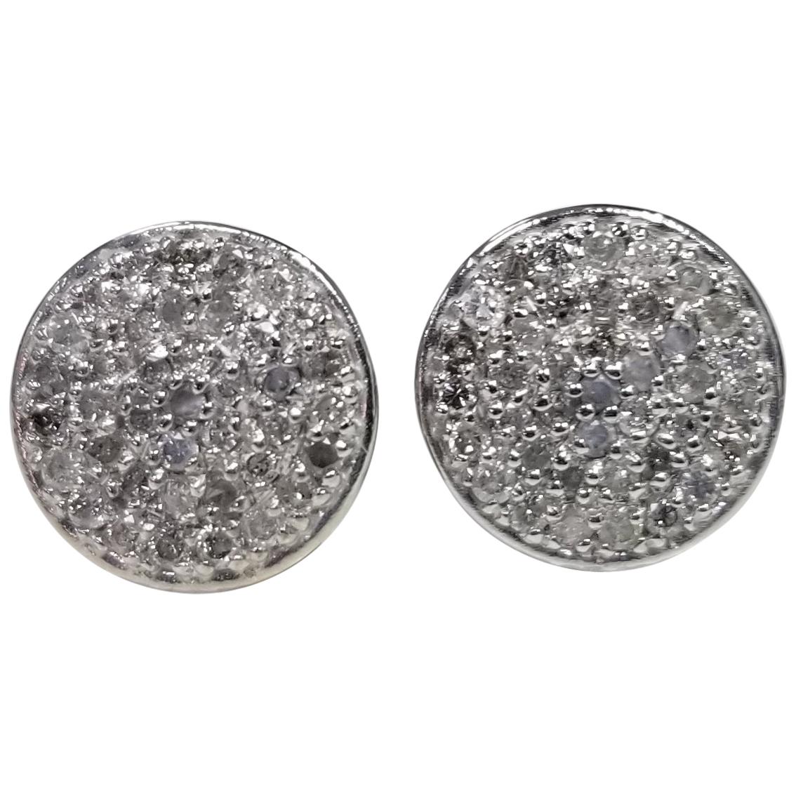 14 Karat White Gold Diamond Cluster Round Earrings Pave' Set For Sale