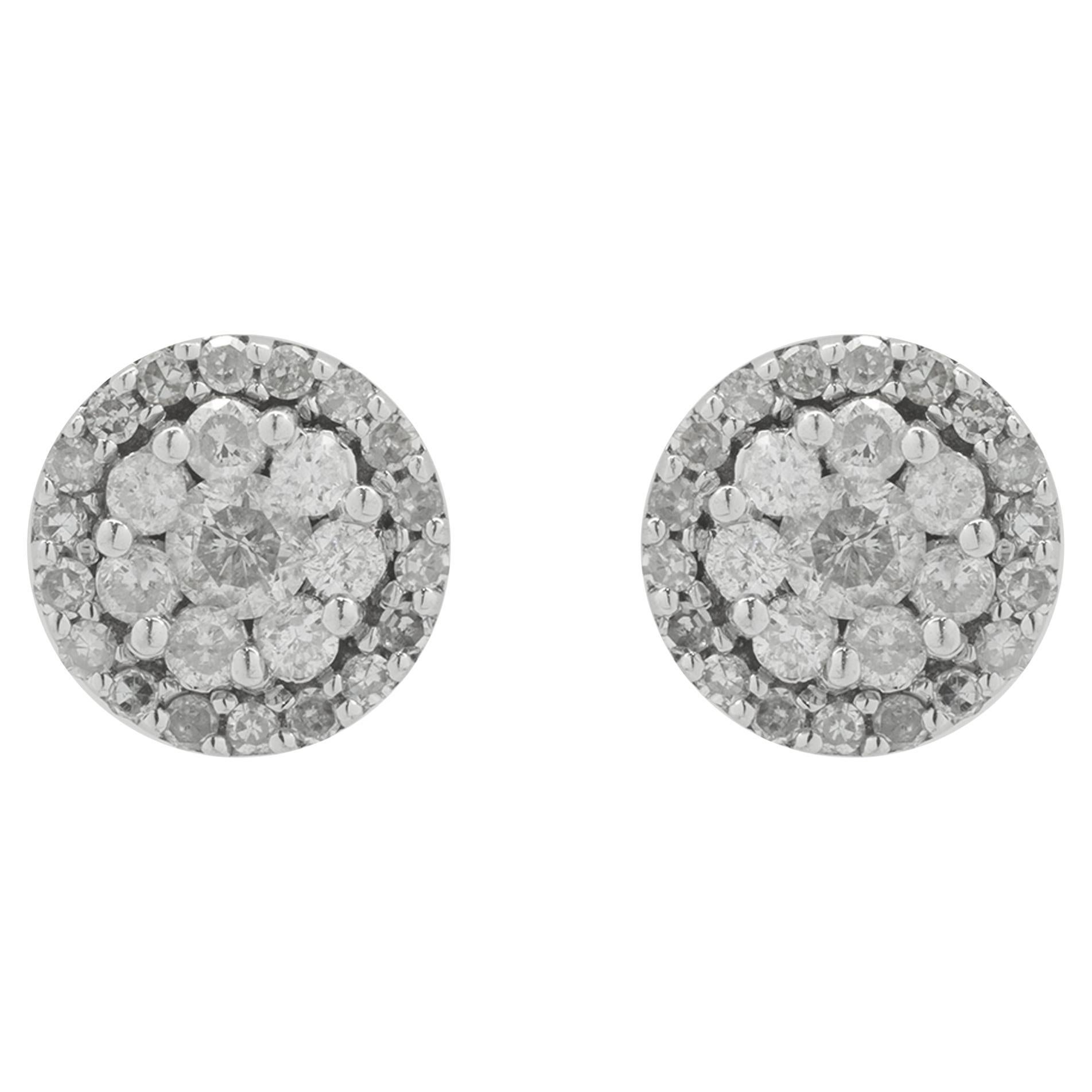 14 Karat White Gold Diamond Cluster Stud Earrings For Sale