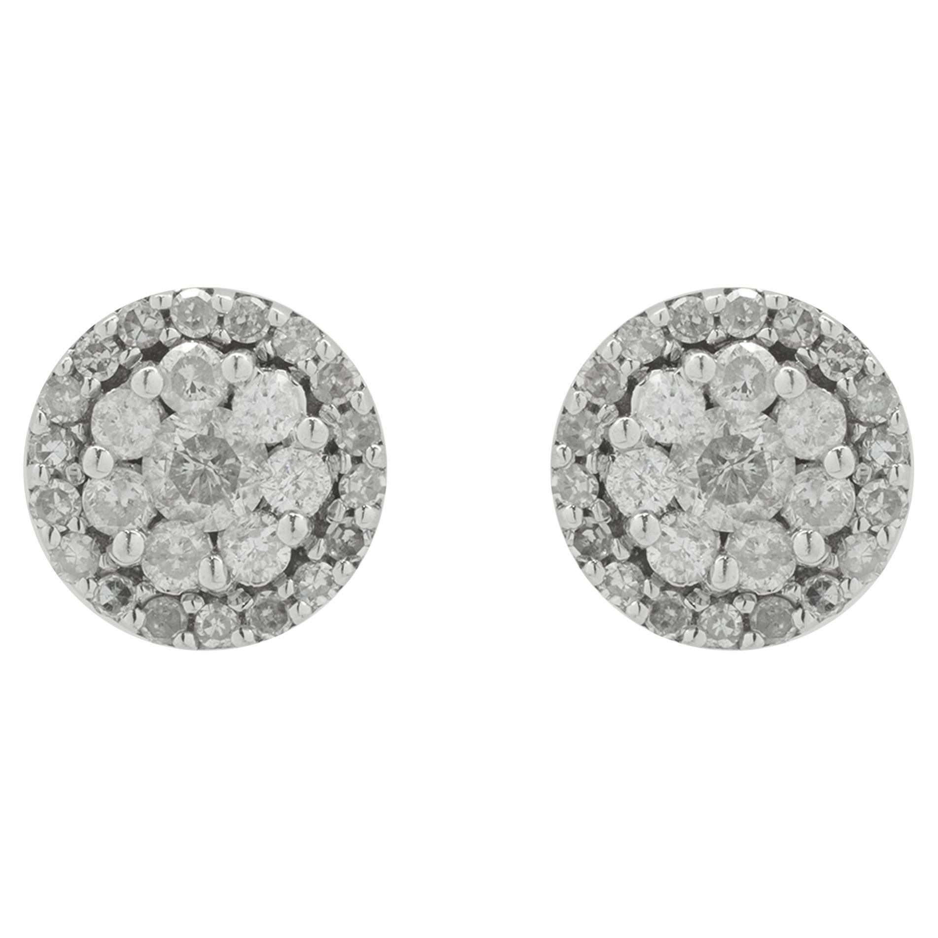 0.90 Carat Three Diamond Cluster Stud Earrings Set in 14 Karat White Gold For Sale at 1stDibs