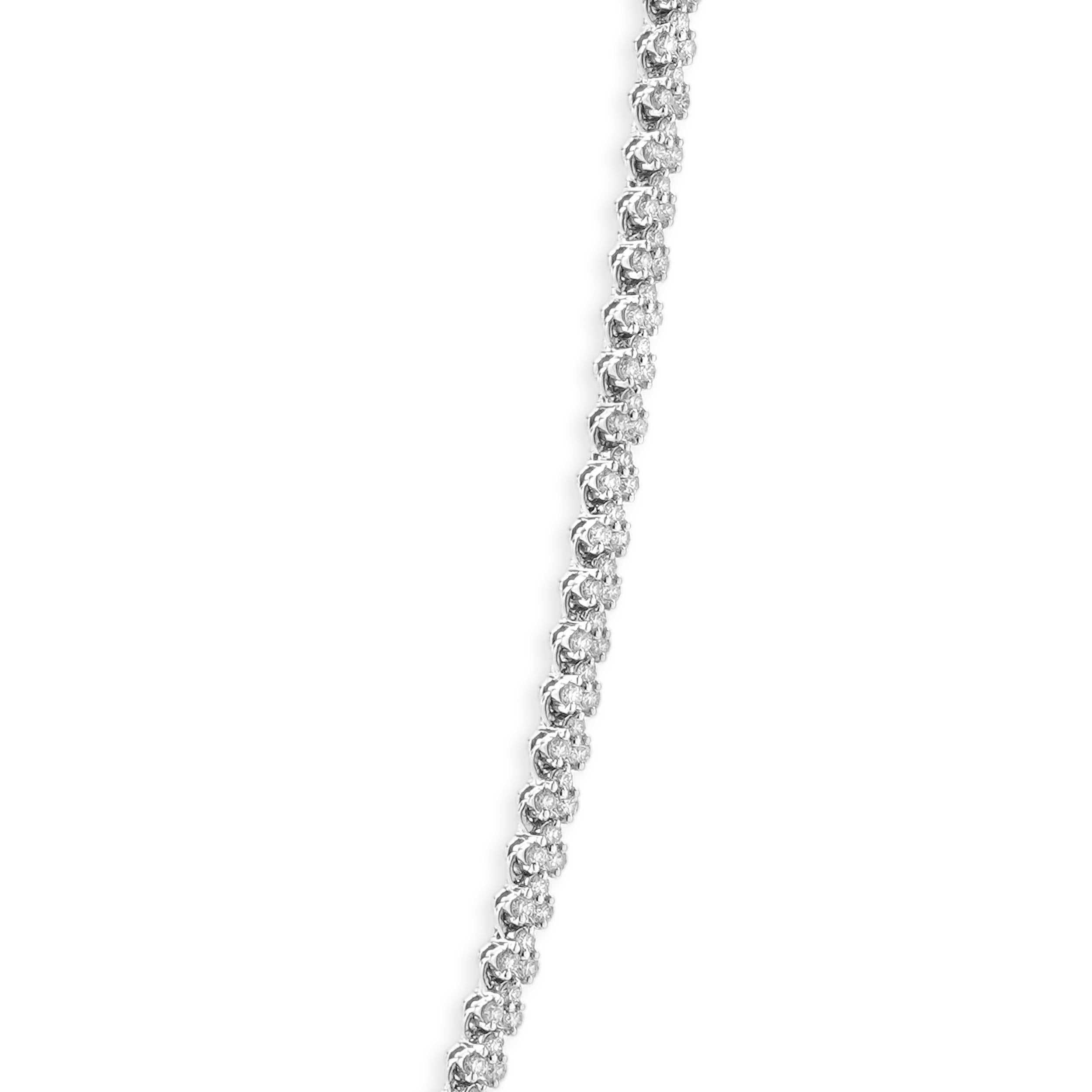 Round Cut 14 Karat White Gold Diamond Cluster Tennis Necklace