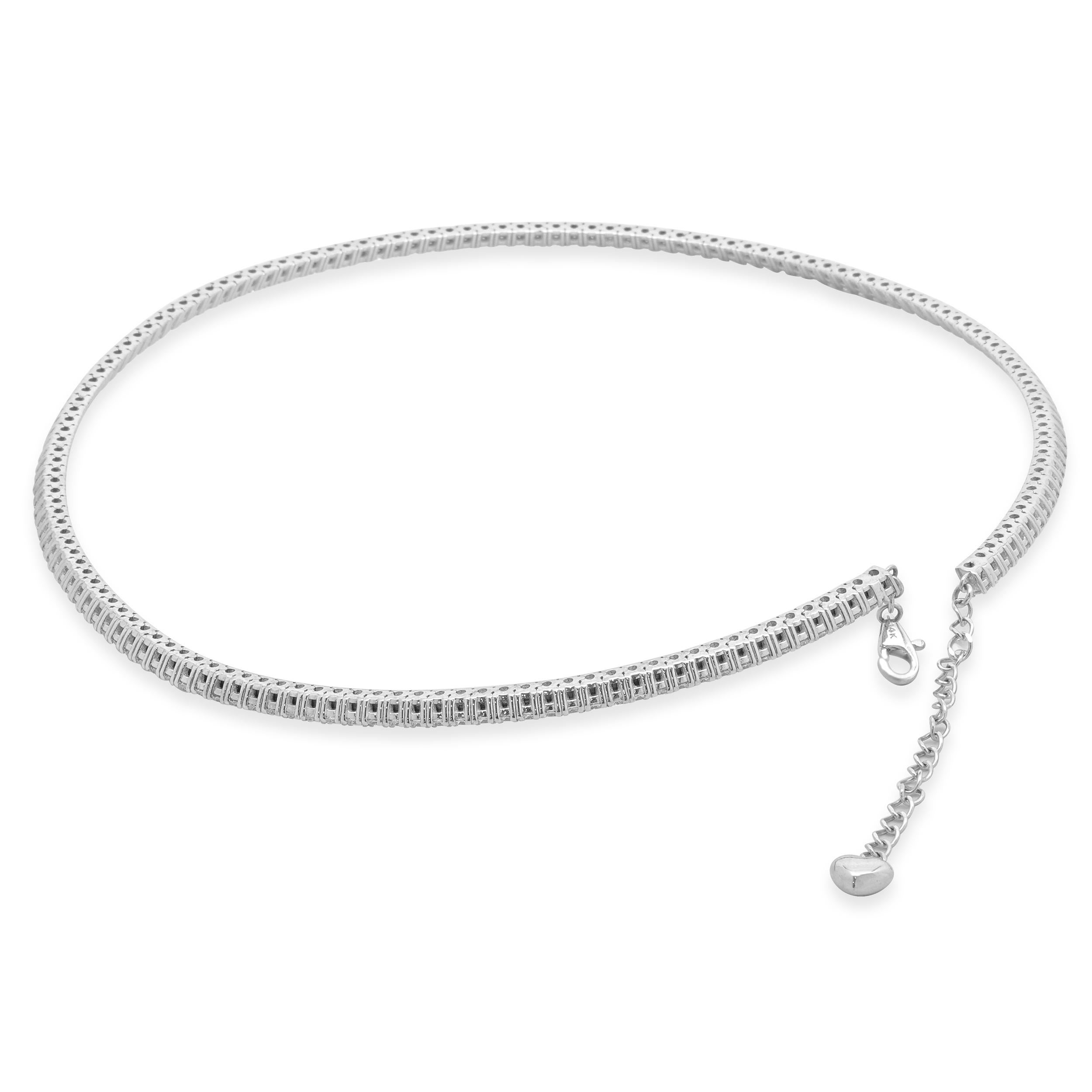 Round Cut 14 Karat White Gold Diamond Collar Necklace For Sale