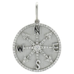 14 Karat White Gold Diamond Compass Medallion Pendant