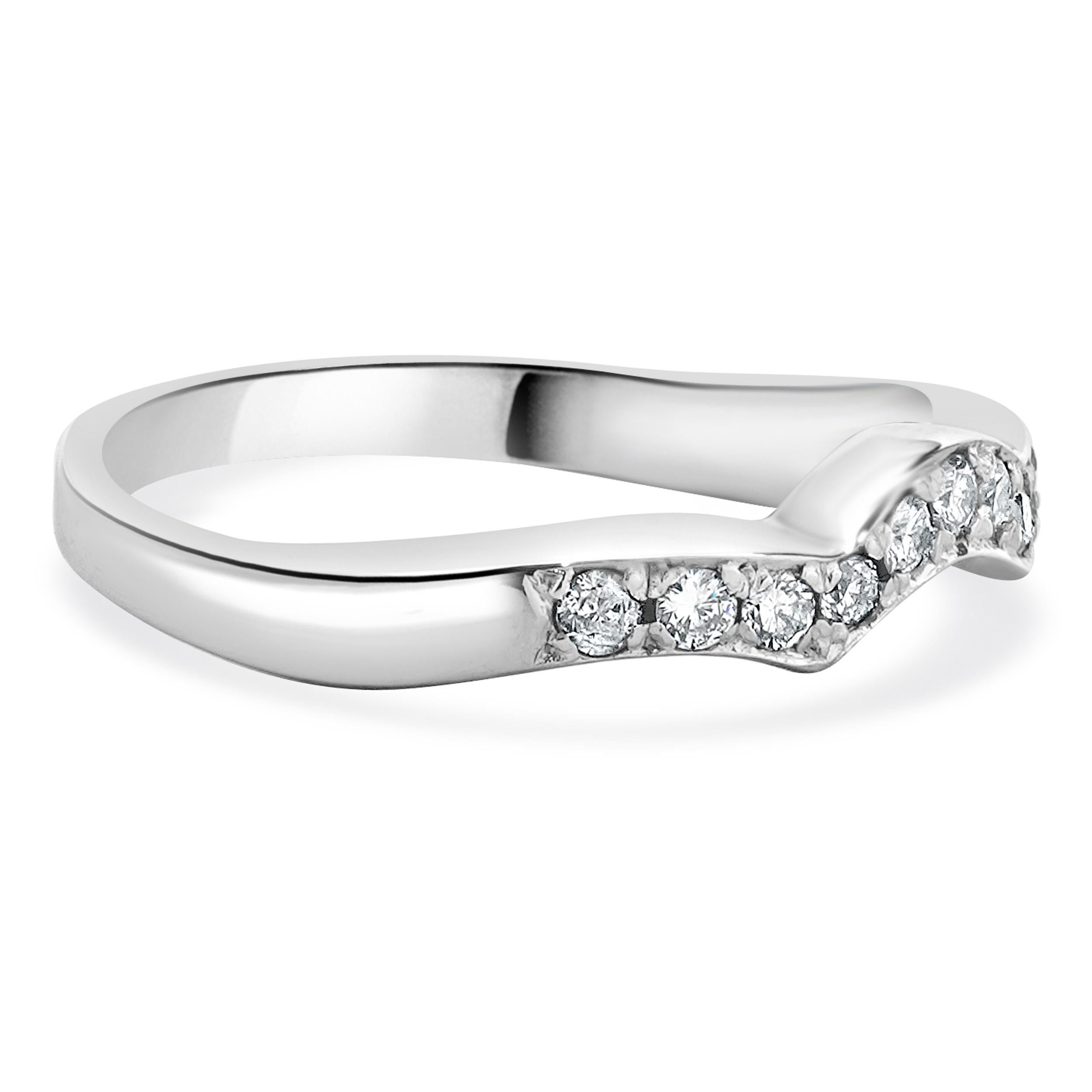 Brilliant Cut 14 Karat White Gold Diamond Contour Band For Sale
