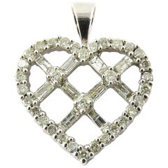 Vintage 14 Karat White Gold Diamond Criss Cross Heart Pendant