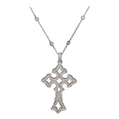 14 Karat White Gold Diamond Cross 2.05 carats with "Diamonds by the Inch" chain