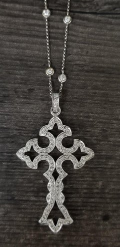 14 Karat White Gold Diamond Cross 2.05 Carat
