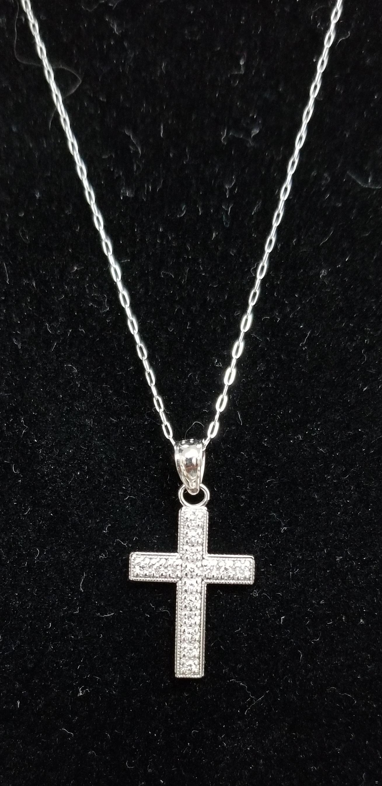 Artisan 14 Karat White Gold Diamond Cross For Sale