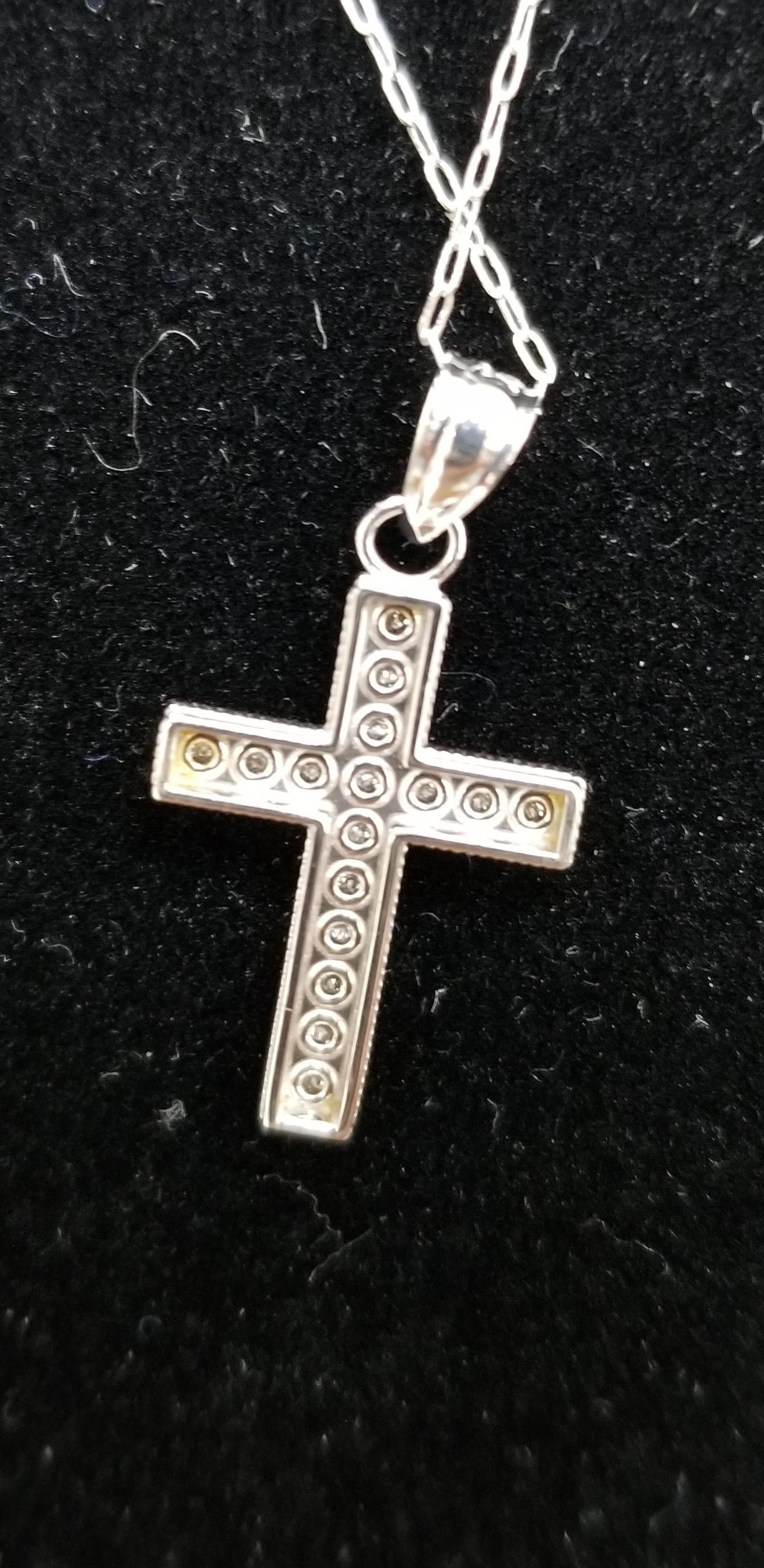 Women's or Men's 14 Karat White Gold Diamond Cross For Sale