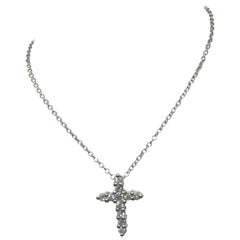 14 Karat White Gold Diamond Cross Necklace 0.43 Carat