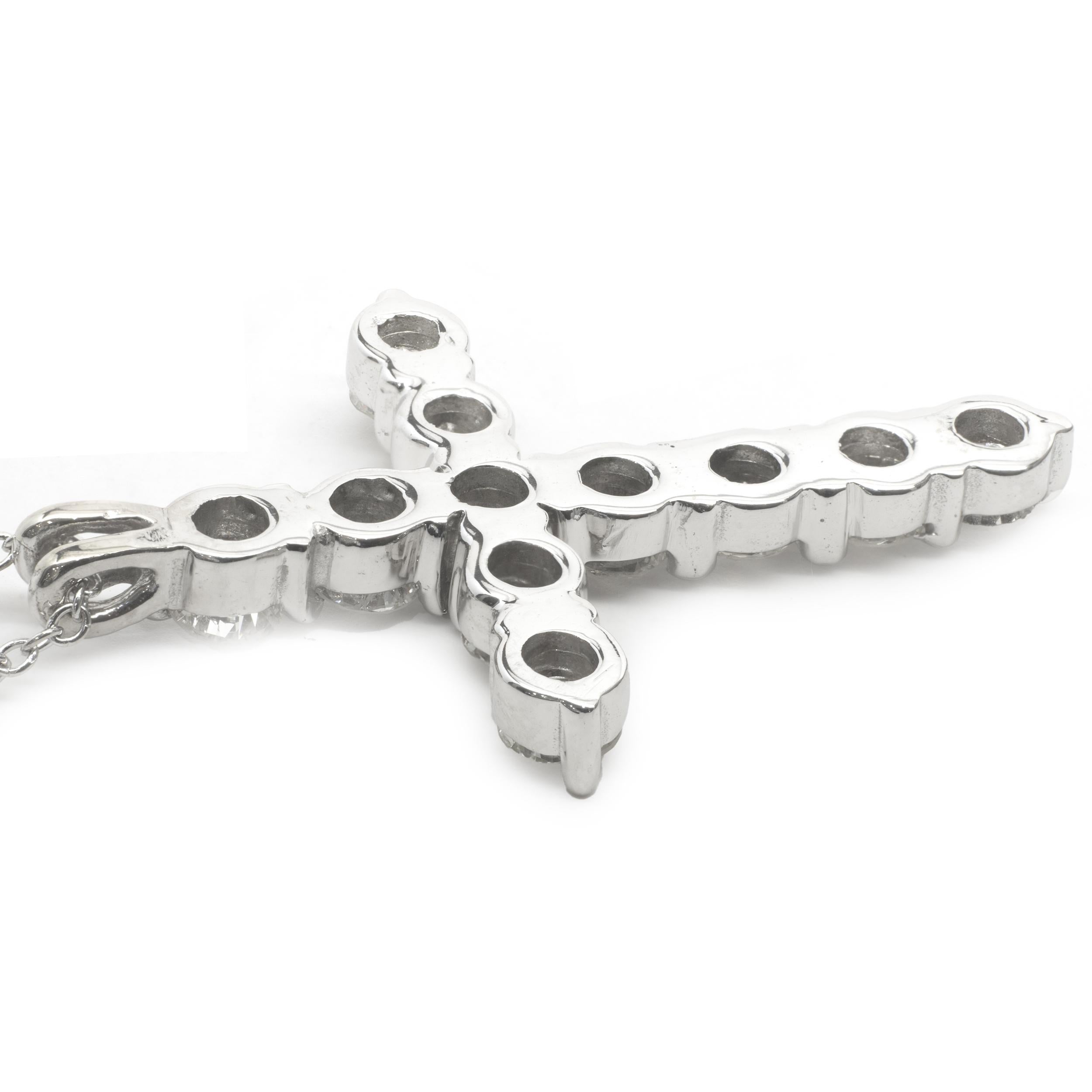 Designer: custom design
Material: 14K white gold
Diamonds: 11 round brilliant cut = 2.75cttw
Color: I/J
Clarity: SI1
Dimensions: necklace measures 16-18-inches in length 
Weight: 5.56 grams