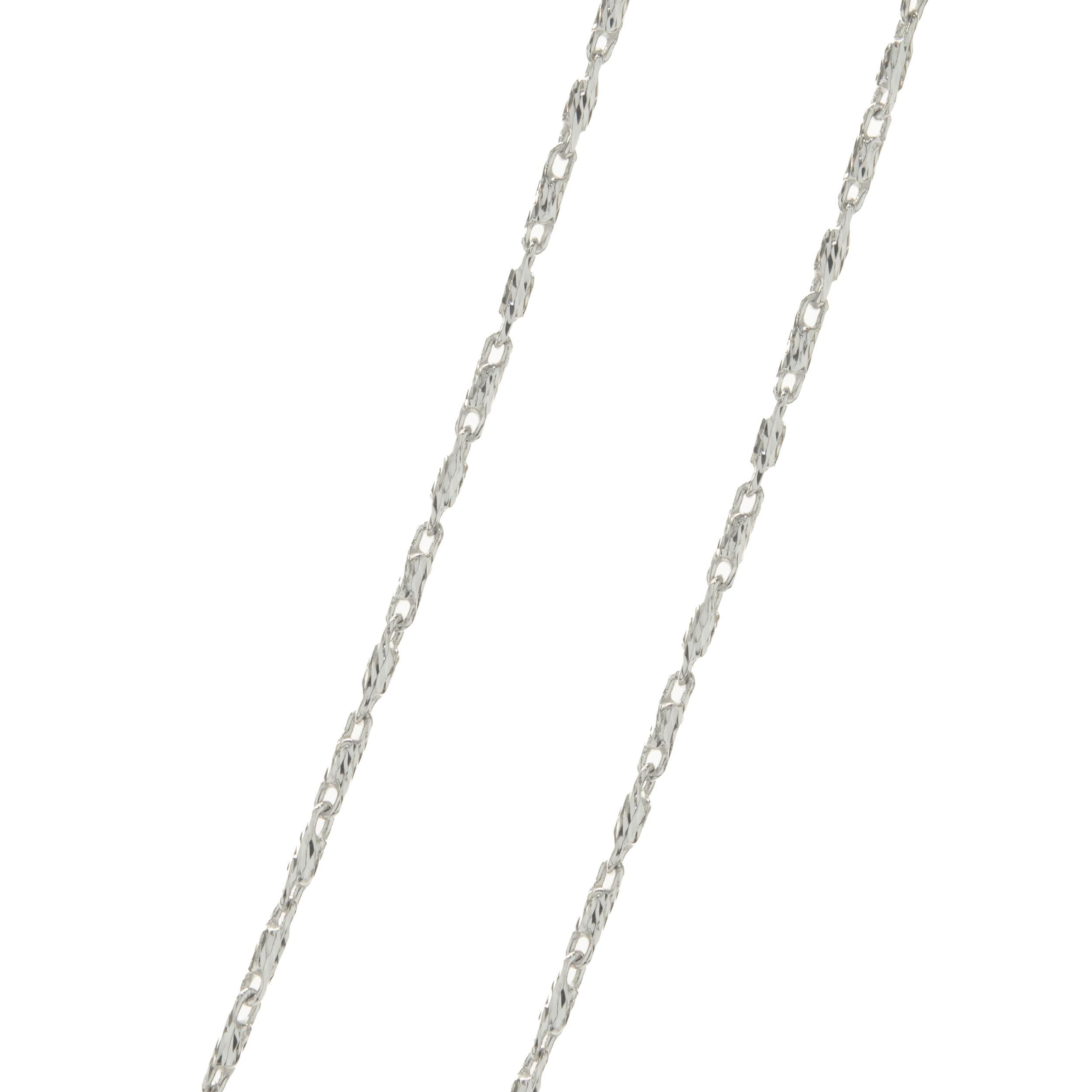 Designer: custom design
Material: 14K white gold
Diamond: 11 round brilliant cut = 0.50cttw
Color: H
Clarity: SI1
Dimensions: necklace measures 18-inches in length 
Weight: 4.01 grams
