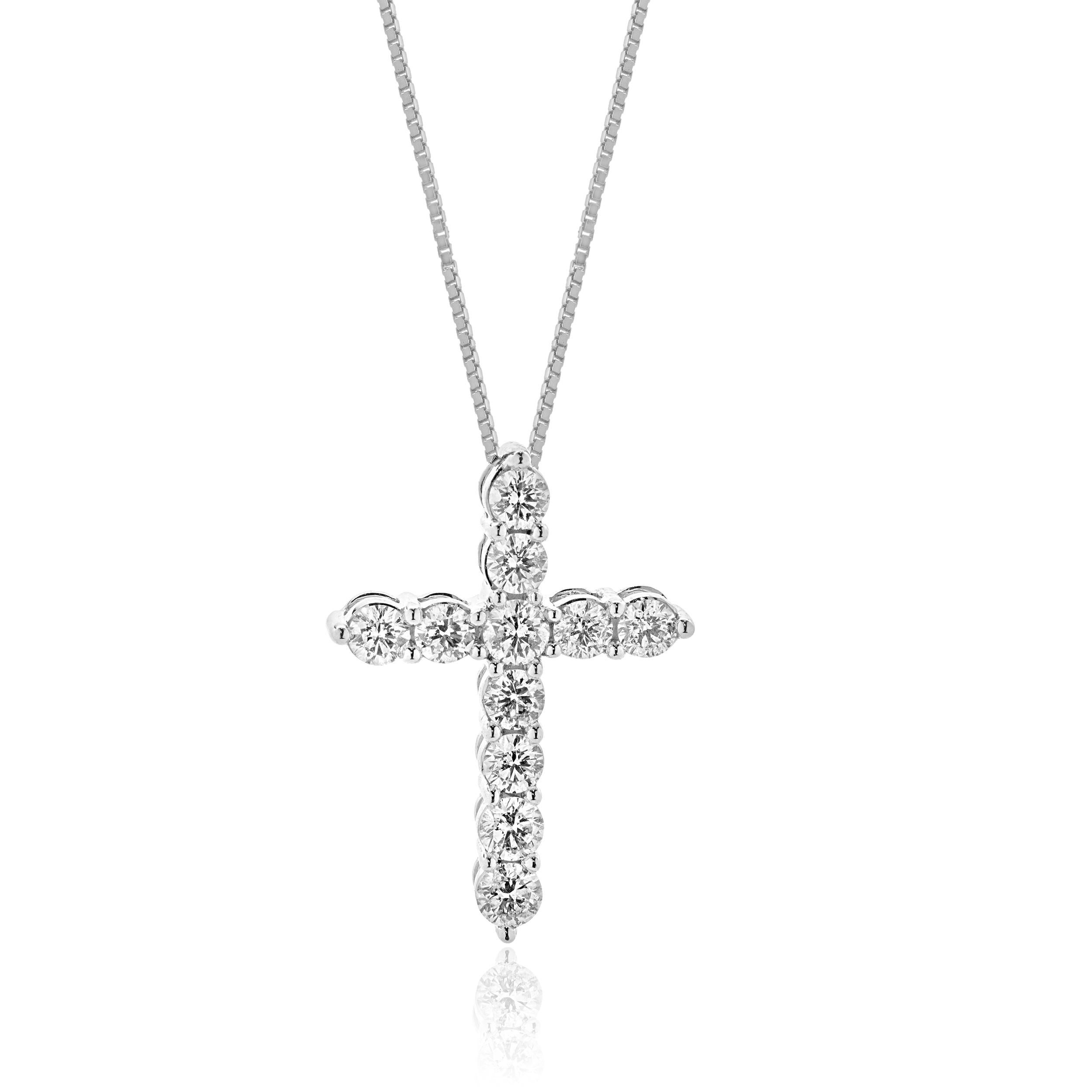 Designer: custom design
Material: 14K white gold
Diamond: 11 round brilliant cut = 2.10cttw
Color: G / H
Clarity: SI1
Dimensions: necklace measures 18-inches in length
Weight: 5.02 grams

