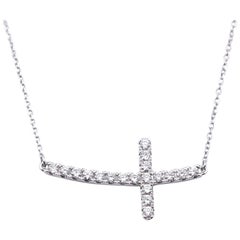 14 Karat White Gold Diamond Cross Necklace