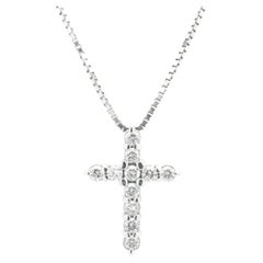 14 Karat White Gold Diamond Cross Necklace