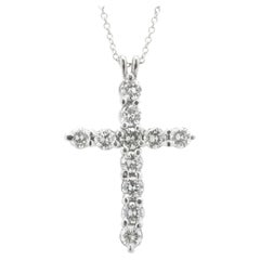 14 Karat White Gold Diamond Cross Necklace