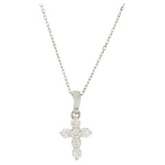14 Karat White Gold Diamond Cross Necklace