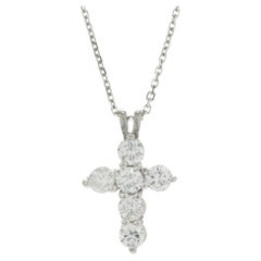 14 Karat White Gold Diamond Cross Necklace