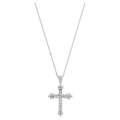 14 Karat White Gold Diamond Cross Necklace
