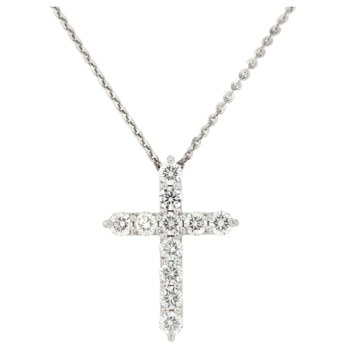 14 Karat White Gold Diamond Cross Pendant '1 1/2 Carat' For Sale