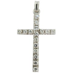 14 Karat White Gold Diamond Cross Pendant Charm