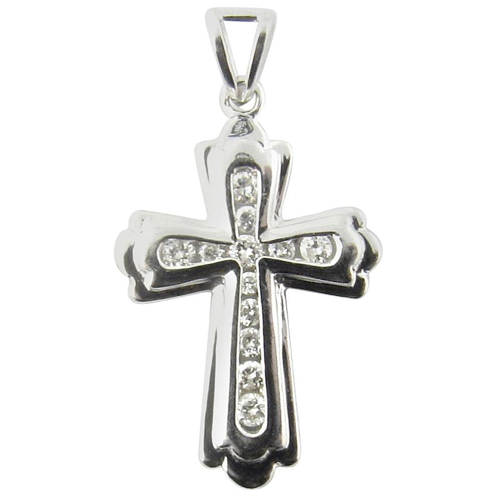 Colgante Cruz de Diamantes de Oro Blanco de 14 Kilates