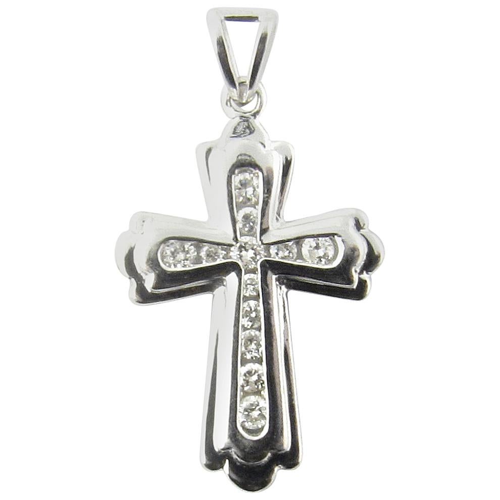 Pendentif croix en or blanc 14 carats et diamants