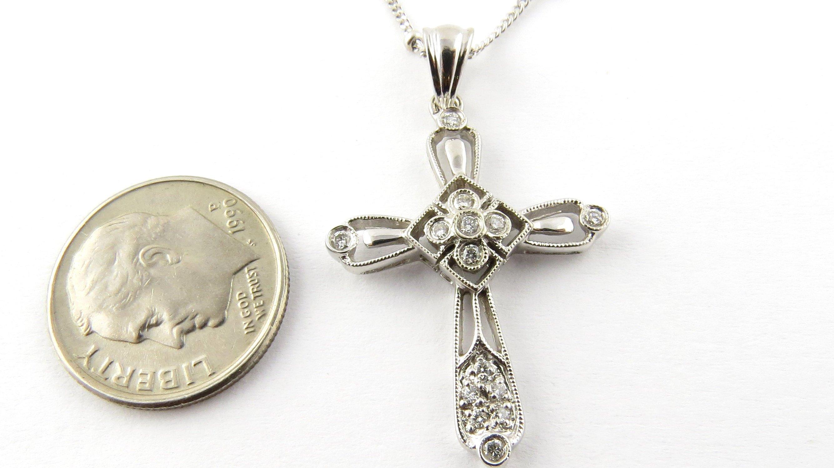 14 Karat White Gold Diamond Cross Pendant Necklace 1