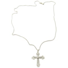 14 Karat White Gold Diamond Cross Pendant Necklace