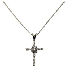 14 Karat White Gold Diamond Cross Pendant Necklace